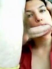 Hot teen girl stuffs her mouth with cock